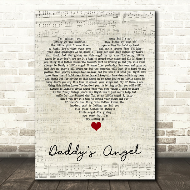 Tony Carter Daddy's Angel Script Heart Song Lyric Art Print