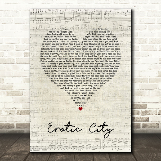 Prince and the Revolution Erotic City Script Heart Song Lyric Art Print