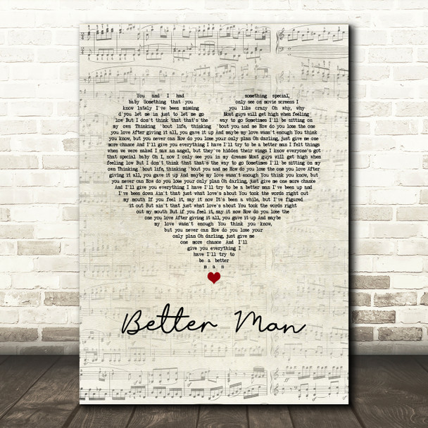 Westlife Better Man Script Heart Song Lyric Art Print