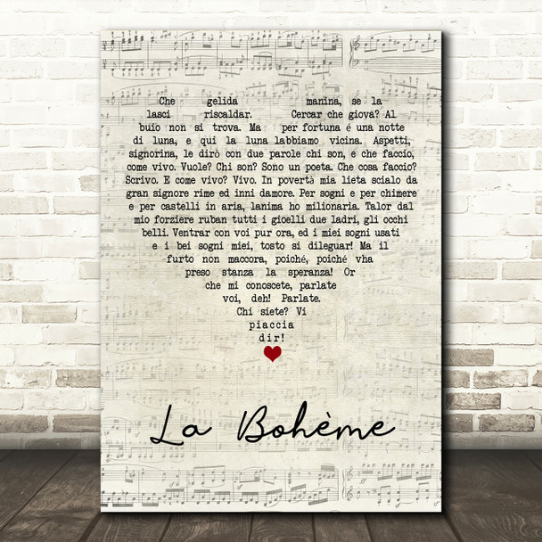 José Carreras La Bohème Script Heart Song Lyric Art Print