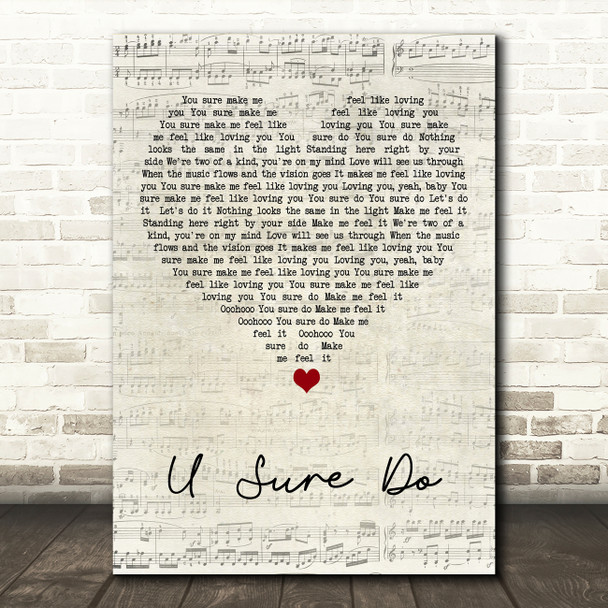 Strike U Sure Do Script Heart Song Lyric Art Print