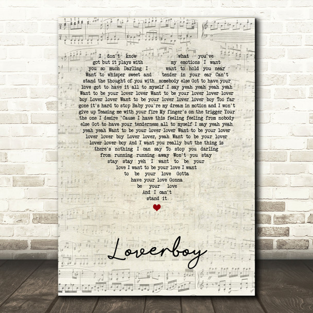Billy Ocean Loverboy Script Heart Song Lyric Art Print