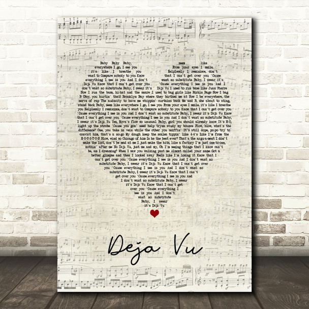 Beyoncé Deja Vu Script Heart Song Lyric Art Print