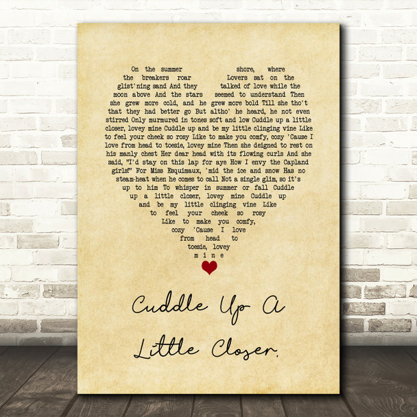 Doris Day Cuddle Up A Little Closer. Vintage Heart Song Lyric Art Print