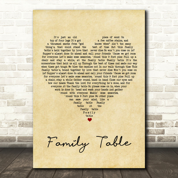 Zac Brown Band Family Table Vintage Heart Song Lyric Art Print