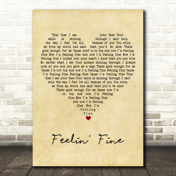 Ultrabeat Feelin' Fine Vintage Heart Song Lyric Art Print