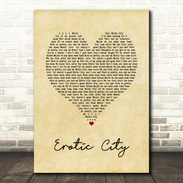 Prince and the Revolution Erotic City Vintage Heart Song Lyric Art Print