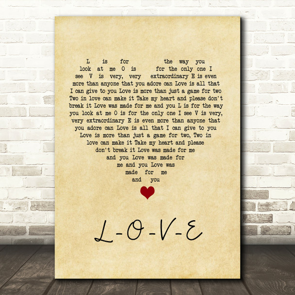 Nat King Cole L-O-V-E Vintage Heart Song Lyric Art Print