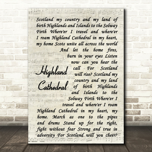 Michael Kort Highland Cathedral Vintage Script Song Lyric Art Print