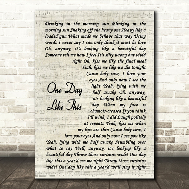 Elbow One Day Like This Vintage Script Song Lyric Art Print