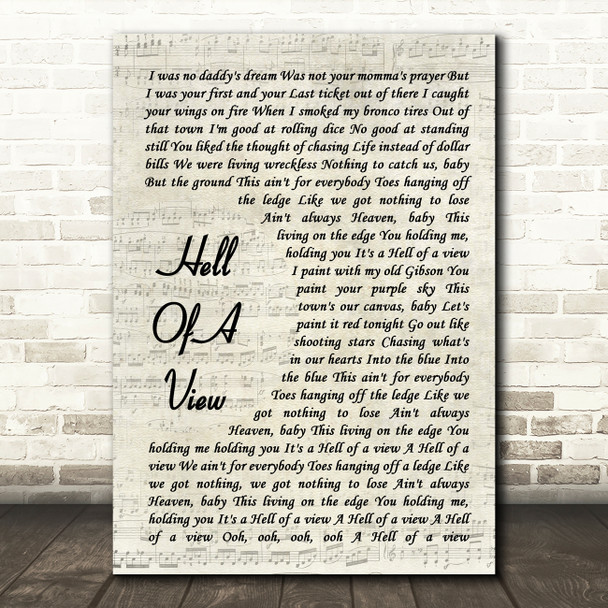 Eric Church Hell Of A View Vintage Script Song Lyric Art Print