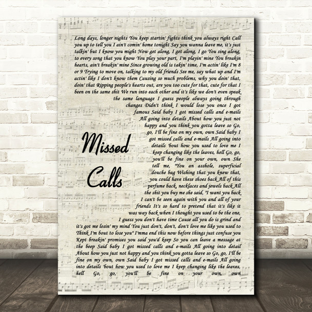 Mac Miller Missed Calls Vintage Script Song Lyric Art Print