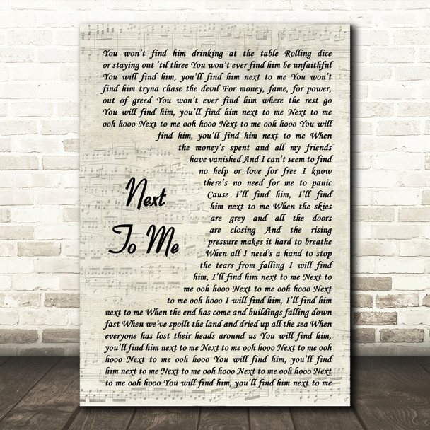 Emeli Sandé Next To Me Vintage Script Song Lyric Art Print