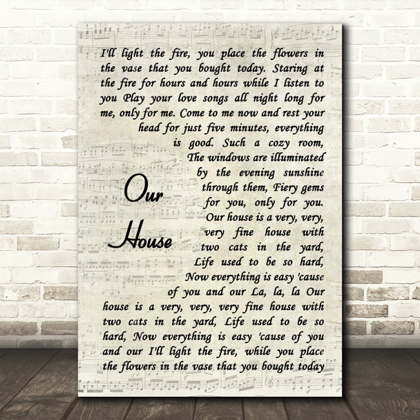 Crosby, Stills, Nash & Young Our House Vintage Script Song Lyric Art Print