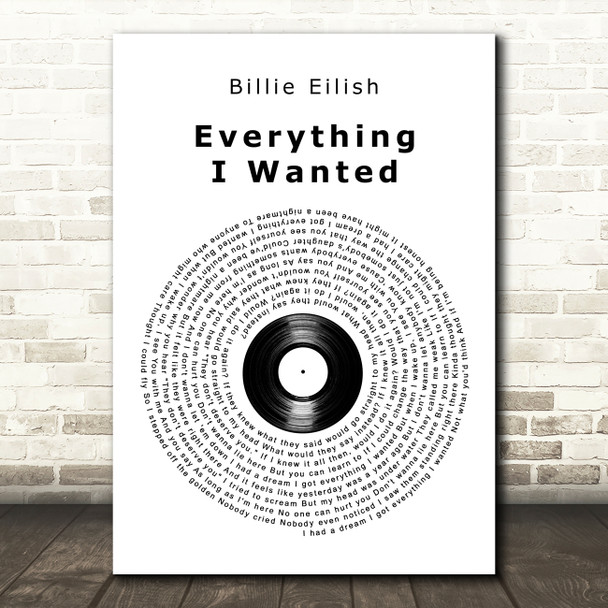 Billie Eilish Everything I Wanted Vinyl Record Song Lyric Art Print