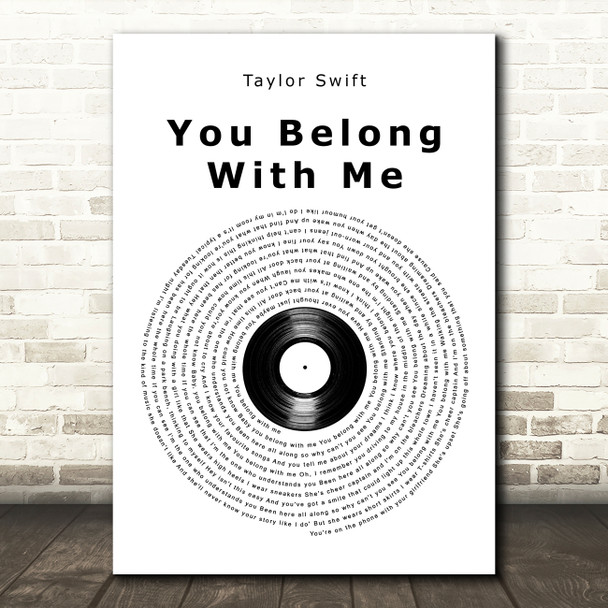 Taylor Swift You Belong With Me Vinyl Record Song Lyric Art Print