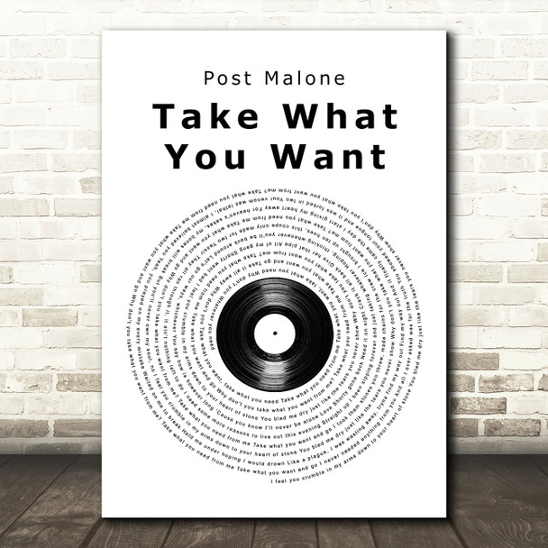 Post Malone Take What You Want Vinyl Record Song Lyric Art Print