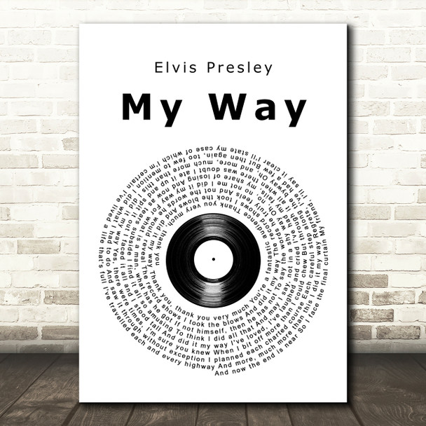 Elvis Presley My Way Vinyl Record Song Lyric Art Print