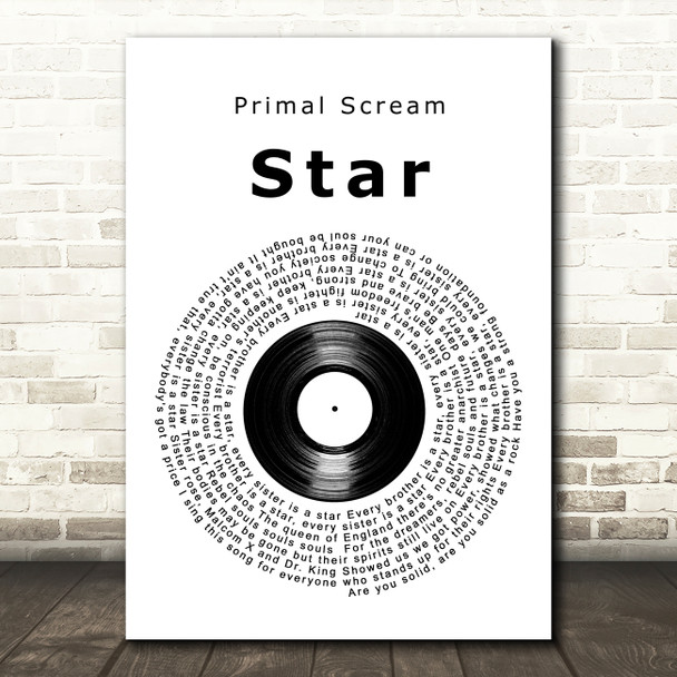 Primal Scream Star Vinyl Record Song Lyric Art Print