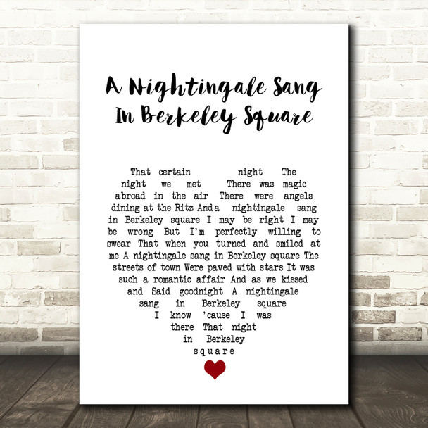 Tori Amos, David Arnold A Nightingale Sang In Berkeley Square White Heart Song Lyric Art Print