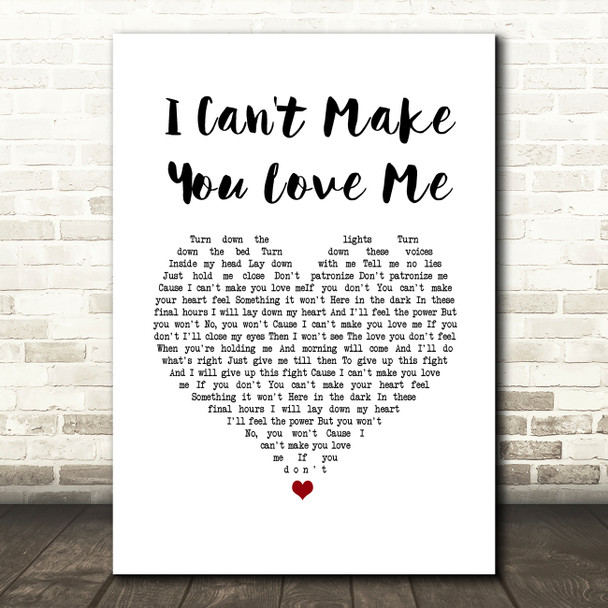 Josh Groban I Can't Make You Love Me White Heart Song Lyric Art Print