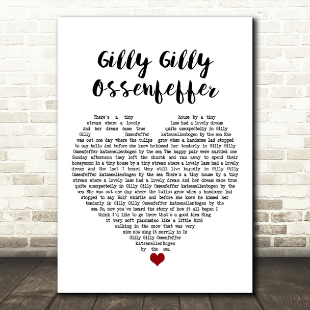 Max Bygraves Gilly Gilly Ossenfeffer White Heart Song Lyric Art Print
