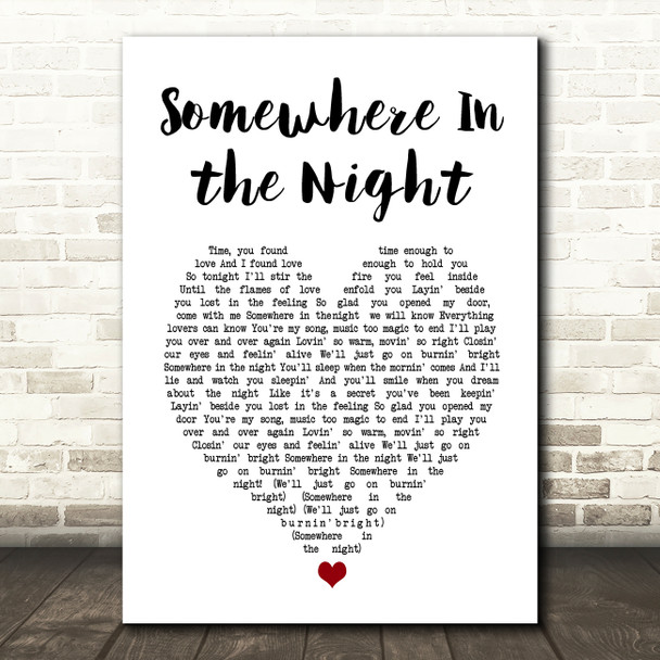 Barry Manilow Somewhere In the Night White Heart Song Lyric Art Print