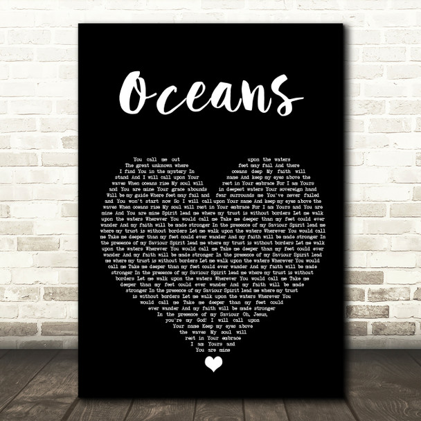 Hillsong United Oceans Black Heart Song Lyric Wall Art Print