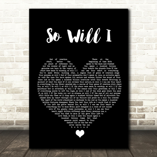 Hillsong United So Will I Black Heart Song Lyric Wall Art Print