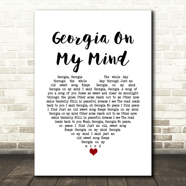 Ray Charles Georgia On My Mind White Heart Song Lyric Art Print