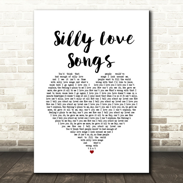 Paul McCartney & Wings Silly Love Songs White Heart Song Lyric Art Print