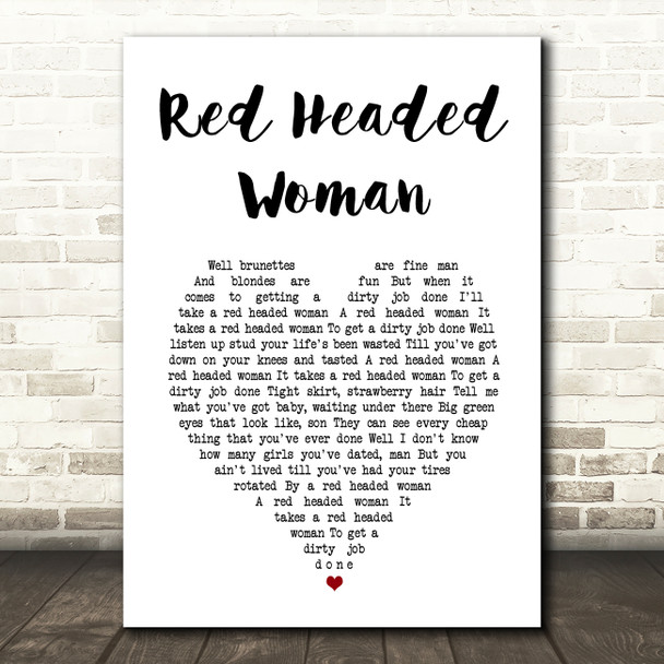 Bruce Springsteen Red Headed Woman White Heart Song Lyric Art Print