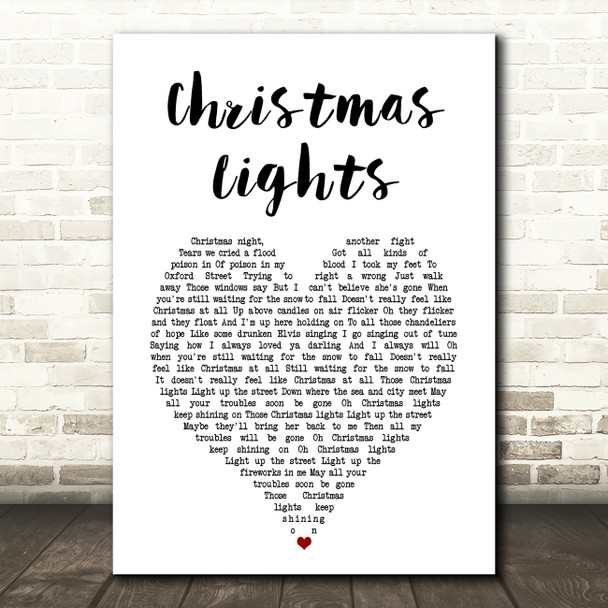 Coldplay Christmas Lights White Heart Song Lyric Art Print