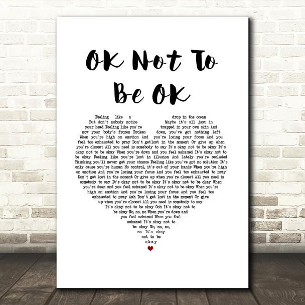 Marshmello & Demi Lovato OK Not To Be OK White Heart Song Lyric Art Print