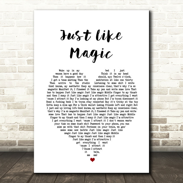 Ariana Grande just like magic White Heart Song Lyric Art Print