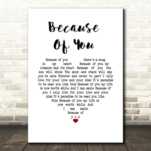 Tony Bennett feat. k.d. lang Because Of You White Heart Song Lyric Art Print