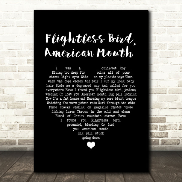 Iron & Wine Flightless Bird, American Mouth Black Heart Song Lyric Wall Art Print