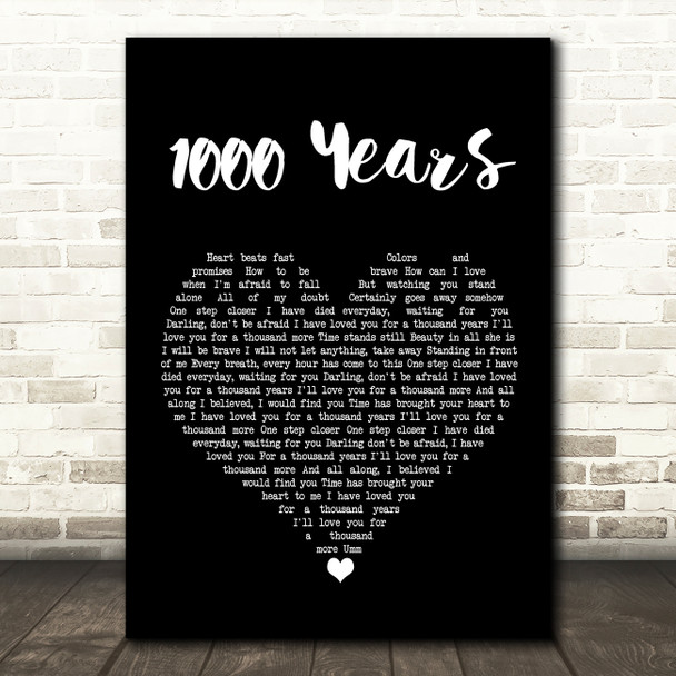 Isabella Breedlove 1000 Years Black Heart Song Lyric Wall Art Print