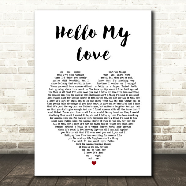 Westlife Hello My Love White Heart Song Lyric Art Print