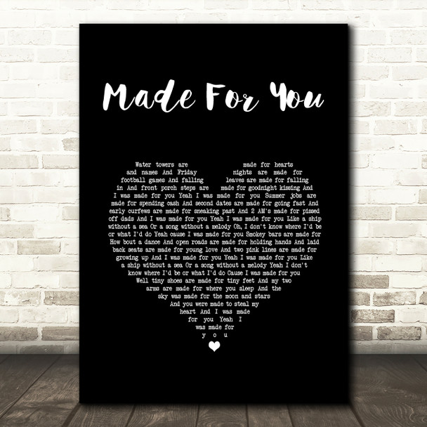 Jake Owen Made For You Black Heart Song Lyric Wall Art Print