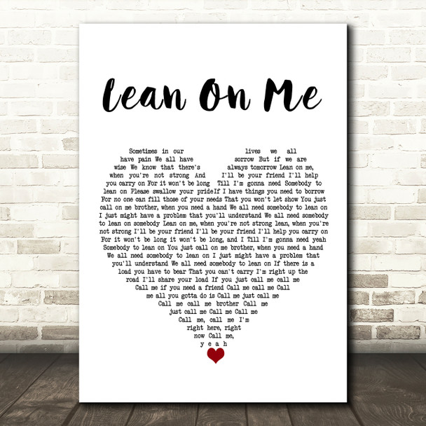 Beverley Knight, Joss Stone, Omar Lean On Me White Heart Song Lyric Art Print