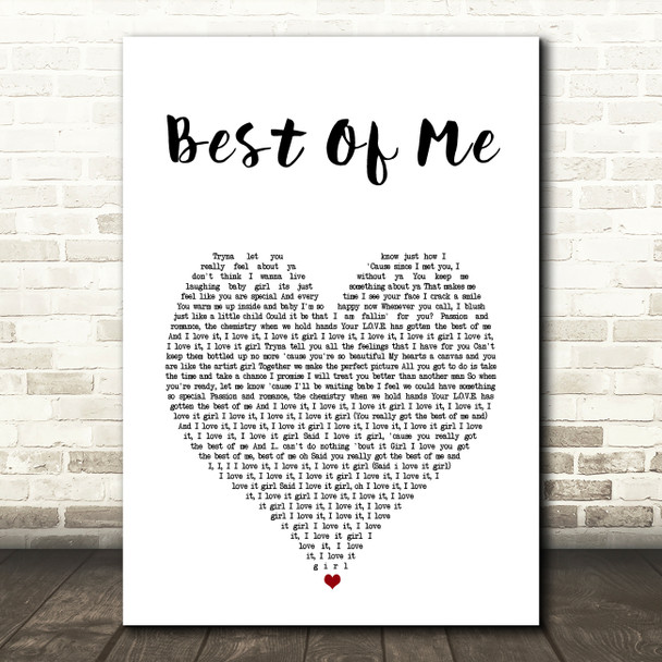 Tsoul Best Of Me White Heart Song Lyric Art Print
