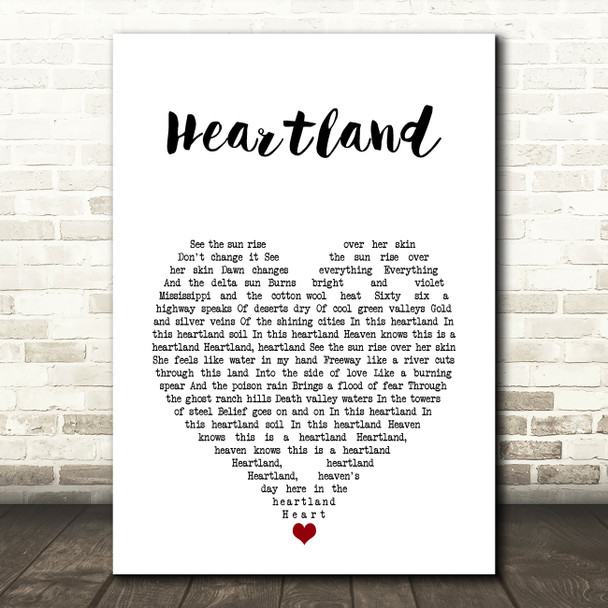 U2 Heartland White Heart Song Lyric Art Print