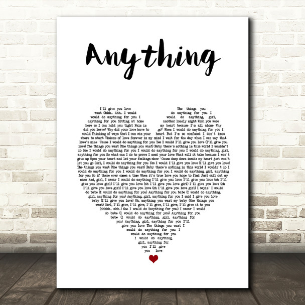 3T Anything White Heart Song Lyric Art Print