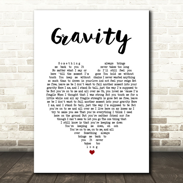 Sara Bareilles Gravity White Heart Song Lyric Art Print