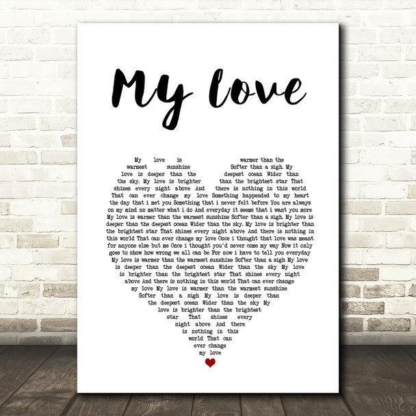 Petula Clark My Love White Heart Song Lyric Art Print