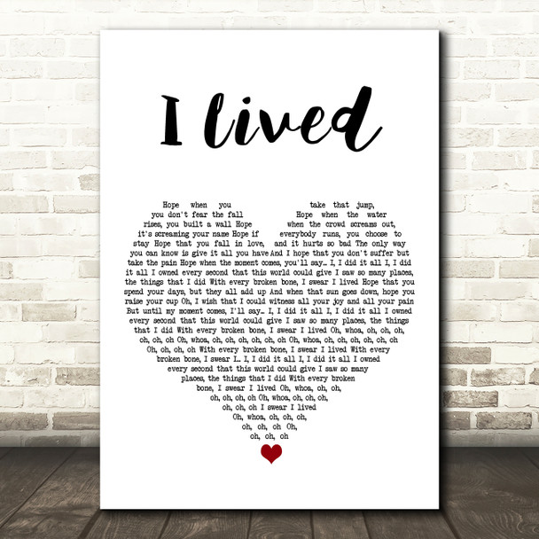 OneRepublic I Lived White Heart Song Lyric Art Print