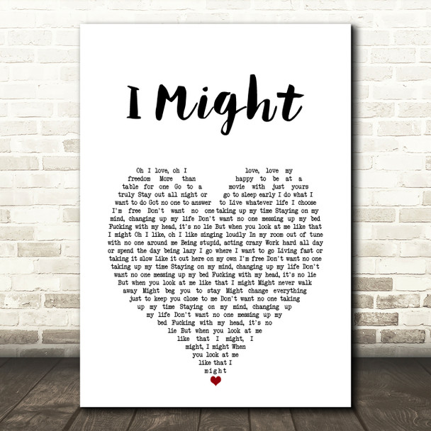 Tom Grennan I Might White Heart Song Lyric Art Print