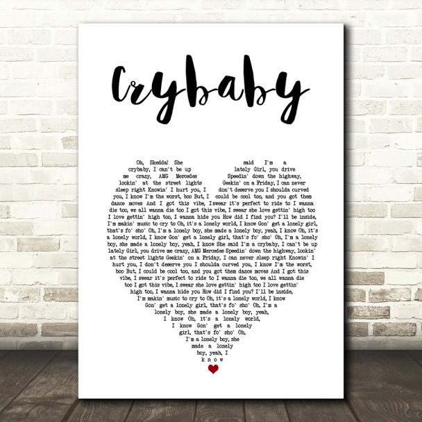 Lil Peep Crybaby White Heart Song Lyric Art Print