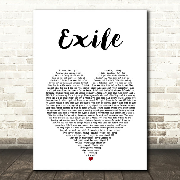 Taylor Swift Exile White Heart Song Lyric Art Print